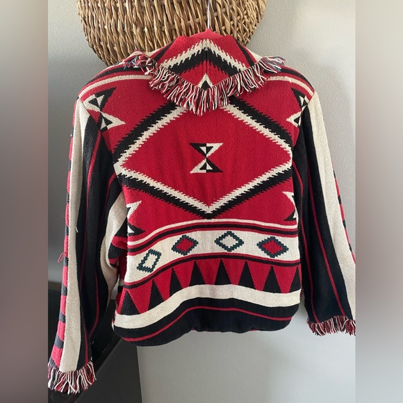 Vintage ITS IN THE BAG Woven Fringed Blanket Jacket Conchos Tassels USA Medium - Picture 3 of 11